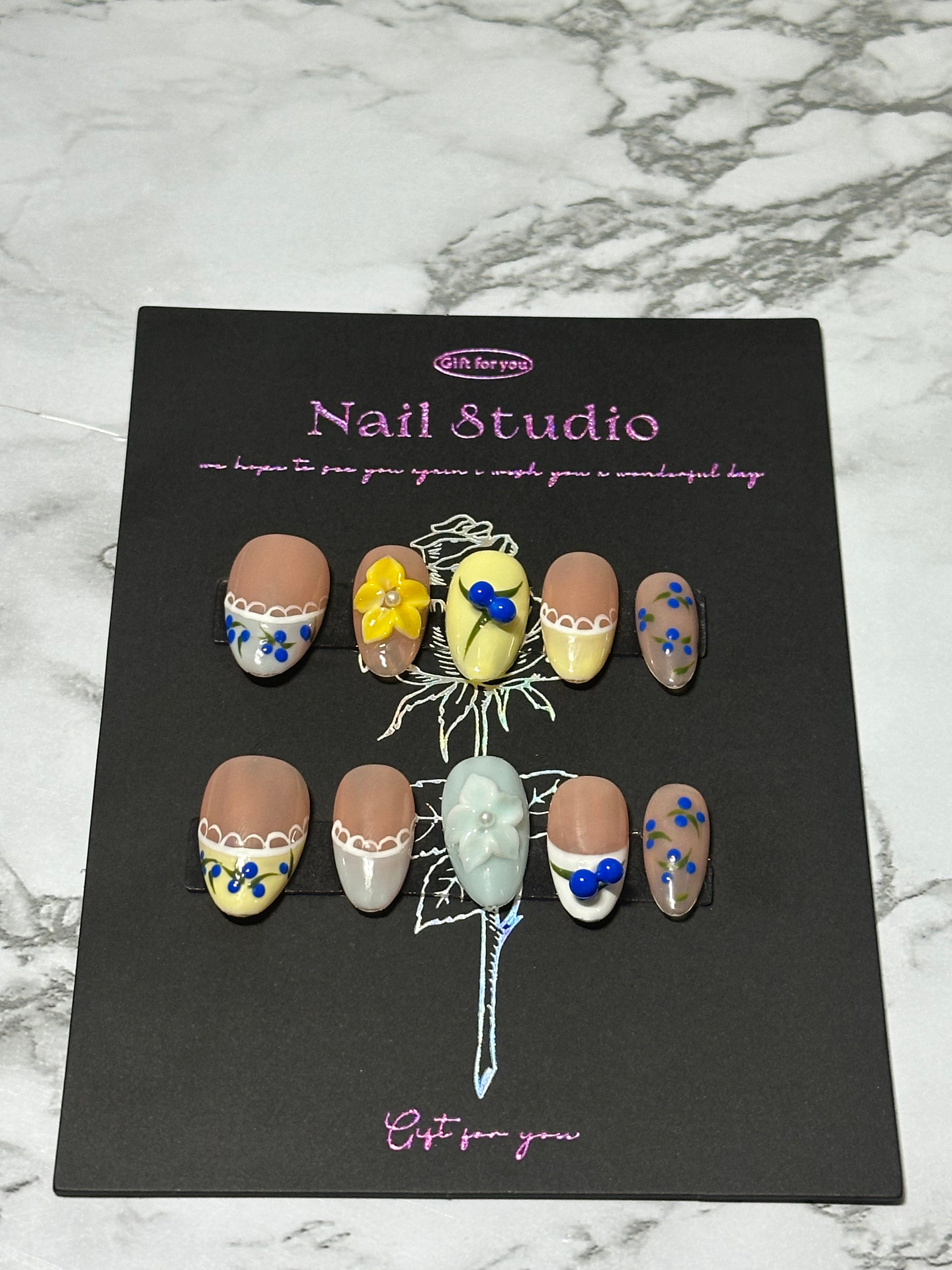Power Blue Petals Nail