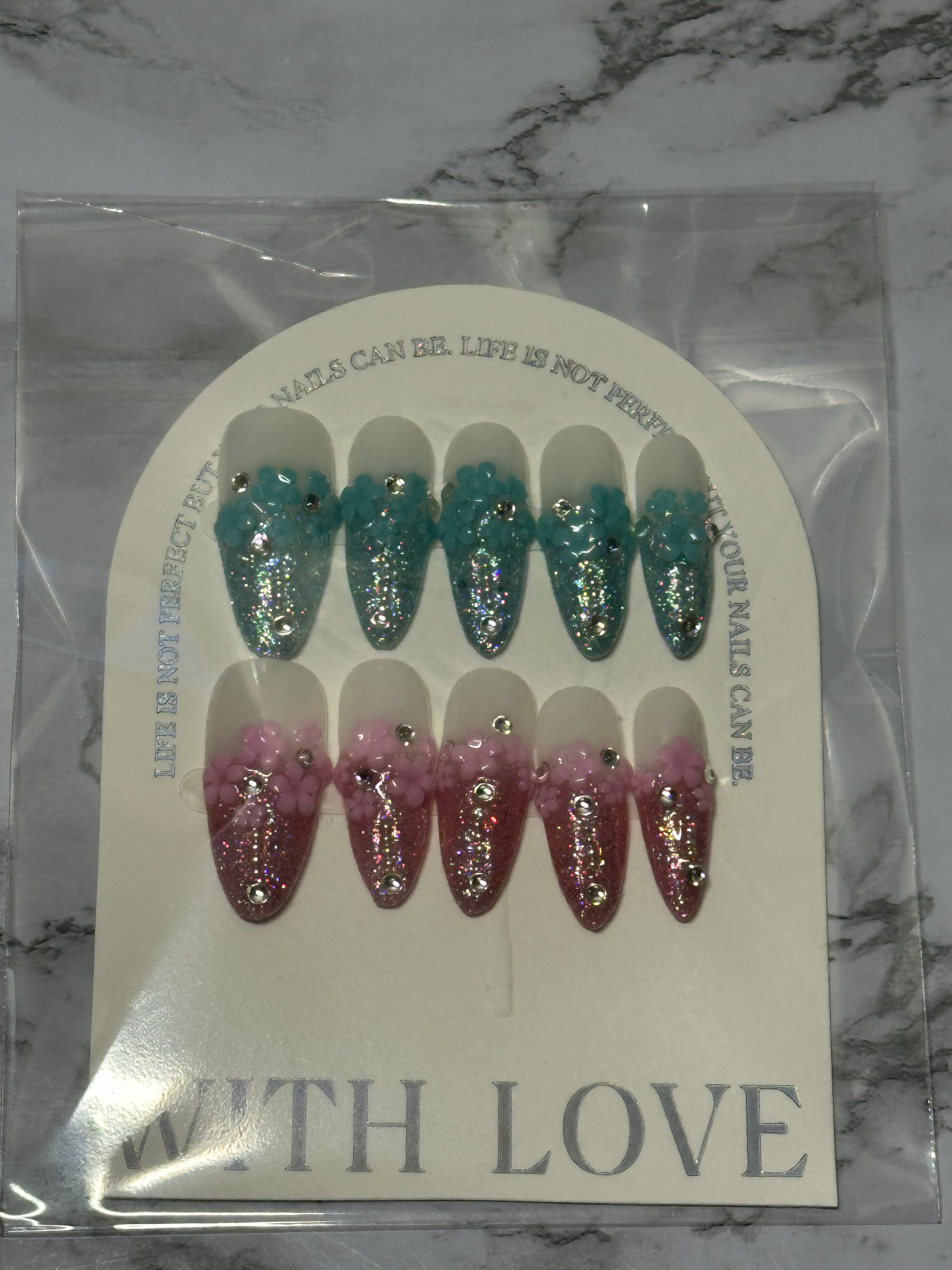 Blue and pink nail